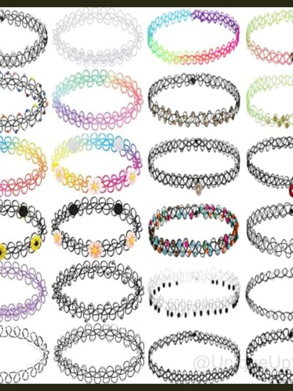 24pc Stretchy Tattoo Choker Necklace Set 90s Y2K Elastic Slip-on Jewelry